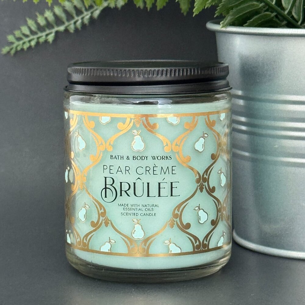 BBW Pear Crème Brûlée Bath & Body Works Mason Jar Single Wick Candle